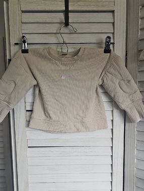 Nike Tan Infant Sweatshirt with Pink Swoosh And Puff Nike On Sleeves.